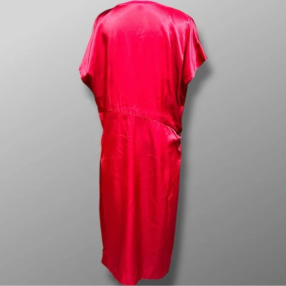 J. Peterman Red Silk Maxi Dress Sz 20 Sheath Short Sleeve Holiday NYE Party - Picture 2 of 9